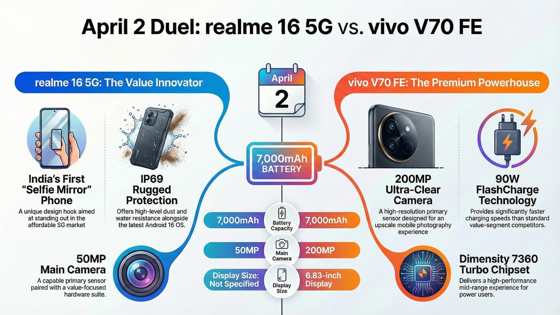 Get Ready for an April 2 Smartphone Face-Off Between realme 16 5G and vivo V70 FE